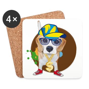 Beagle hip-hop cool avec lunettes de soleil et style - Dessous de verre (lot de 4) - blanc - Devant