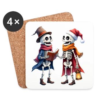 Squelettes de Noël avec chapeau et livre - Dessous de verre (lot de 4) - blanc - Devant