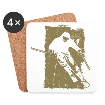 Skieur Sport d’hiver Grunge Design - Dessous de verre (lot de 4) - blanc - Devant