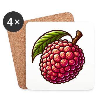 Litchi Vibrante en Style Illustratif - Dessous de verre (lot de 4) - blanc - Devant