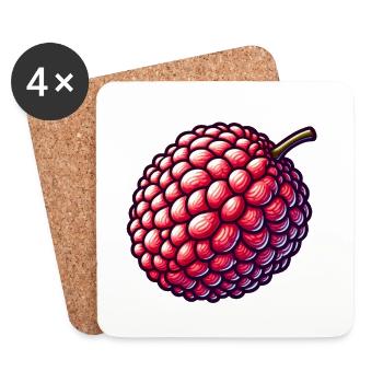 Illustration de Litchi Colorée et Détailée - Dessous de verre (lot de 4) - blanc - Devant