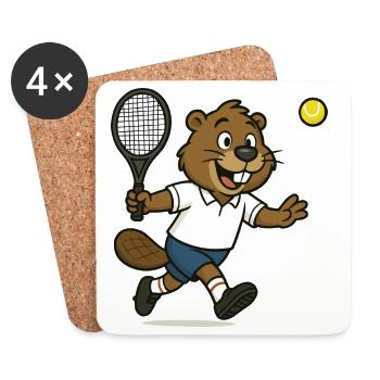 biber-tennis-comic - Untersetzer (4er-Set) - Weiß - Vorne