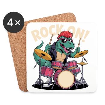 Batteur de dinosaure T-Rex punk rock - Percussions - Dessous de verre (lot de 4) - blanc - Devant