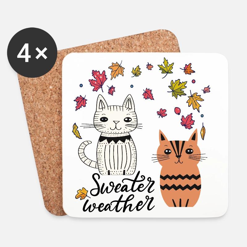  Katzen im Herbstlaub - Untersetzer (4er-Set) - Weiß