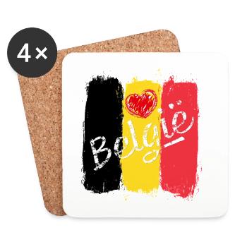 Belgische Flagge mit Herz – Grunge Design - Untersetzer (4er-Set) - Weiß - Vorne