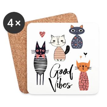 Chats Bonne humeur - Dessous de verre (lot de 4) - blanc - Devant