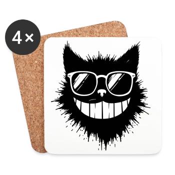 Cartoon cat with sunglasses on a grin - Coasters (set of 4) - white - Front