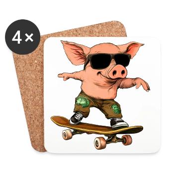 Skateboarder Piglet - Coasters (set of 4) - white - Front