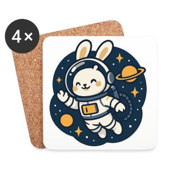 Lapin de l'espace avec motif de planète - Dessous de verre (lot de 4) - blanc - Devant