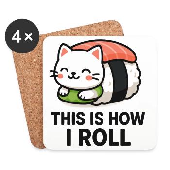 Illustration de sushi de chat - Dessous de verre (lot de 4) - blanc - Devant