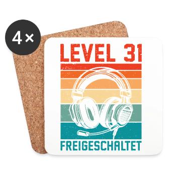 31e anniversaire Hommes Gamer Niveau 31 Débloqué - Dessous de verre (lot de 4) - blanc - Devant