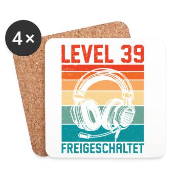 39e anniversaire Homme Gamer Niveau 39 débloqué - Dessous de verre (lot de 4) - blanc - Devant