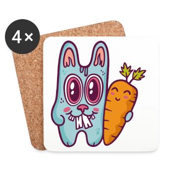 Blue doodle rabbit with carrot - Coasters (set of 4) - white - Front