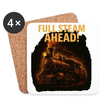 Locomotive à vapeur, motif avec feu et fumée - Dessous de verre (lot de 4) - blanc - Devant