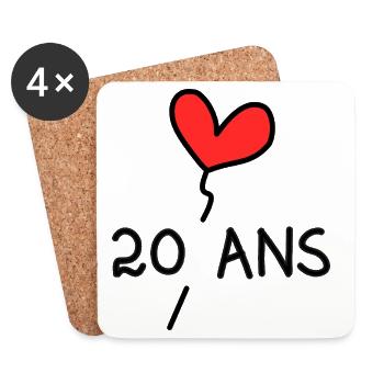 20. 20. JAHRESTAG. 20-JÄHRIGES JUBILÄUM. 20 JAHRE. - Untersetzer (4er-Set) - Weiß - Vorne