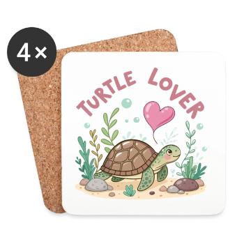 Pastel Flowered Turtle in Love - Coasters (set of 4) - white - Front