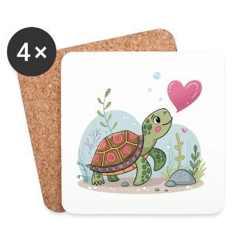 Verträumte Schildkröte mit floralem Herz - Untersetzer (4er-Set) - Weiß - Vorne