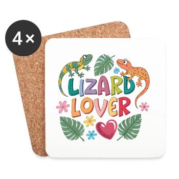 Design de Lizard Lover avec Animaux et Fleurs - Dessous de verre (lot de 4) - blanc - Devant