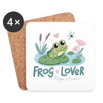 Süßer Frosch mit Lotus- und Blumenmuster - Untersetzer (4er-Set) - Weiß - Vorne
