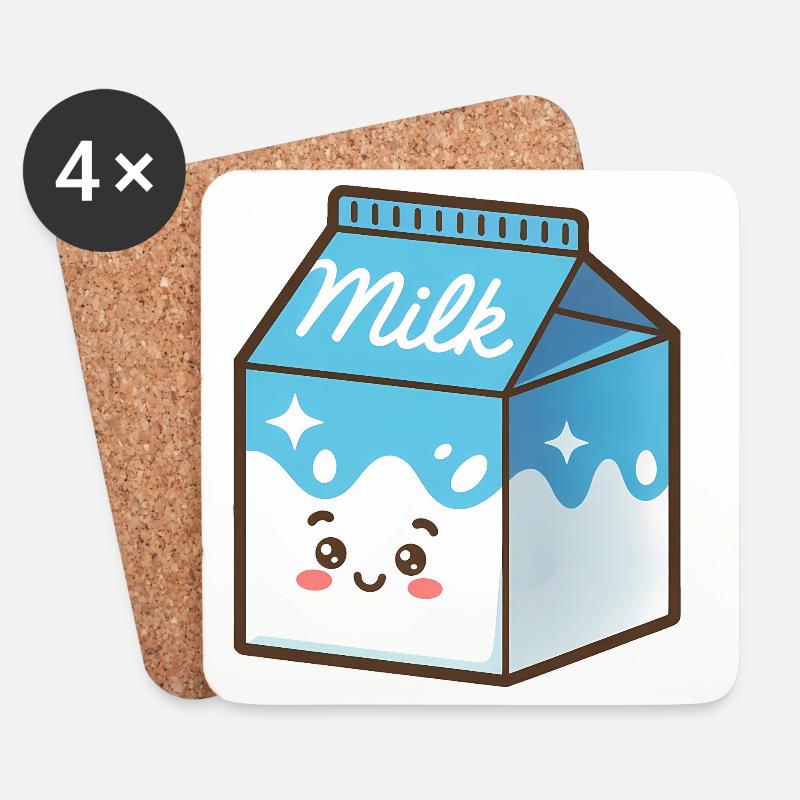 Kawaii Milch Karton - Untersetzer (4er-Set) - Weiß