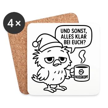 Morgenmuffel Vogel_mit_Kaffeetasse_und_Sprechblase - Untersetzer (4er-Set) - Weiß - Vorne