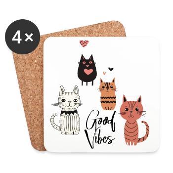 Verspielte Katzen - Untersetzer (4er-Set) - Weiß - Vorne