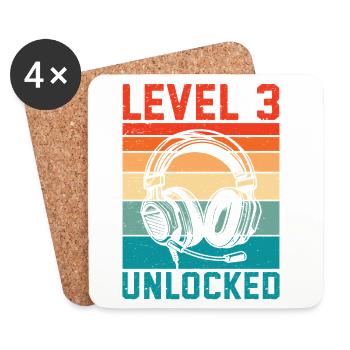 Kind 3 Jahre alt Level 3 freigeschaltet, 3. Geburtstag - Untersetzer (4er-Set) - Weiß - Vorne