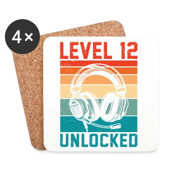 12 Year Old Level Unlocked - 12th Anniversary Gamer - Coasters (set of 4) - white - Front