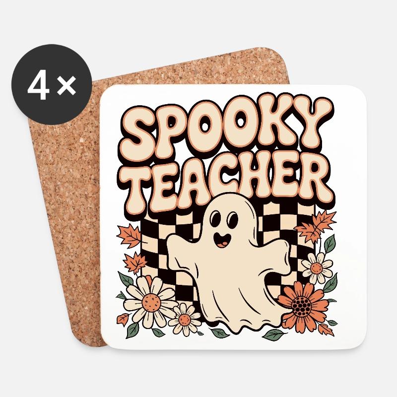 Spooky Lehrer Halloween Dessin - Untersetzer (4er-Set) - Weiß