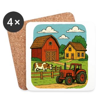 Rural farm with red tractor - Coasters (set of 4) - white - Front