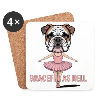 Bulldog Ballerina: Graceful as Hell - Coasters (set of 4) - white - Front