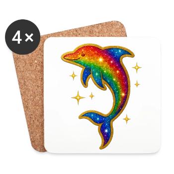 Rainbow Dolphin Glitter - Coasters (set of 4) - white - Front