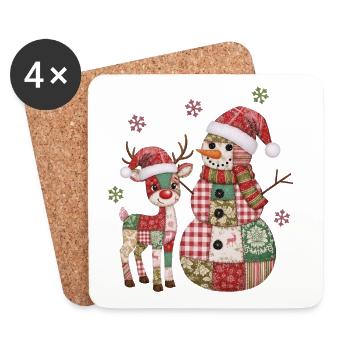 Patchwork bonhomme de neige et renne - Dessous de verre (lot de 4) - blanc - Devant
