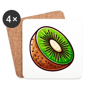 Green and Brown Cartoon Sparkle Kiwi - Coasters (set of 4) - white - Front