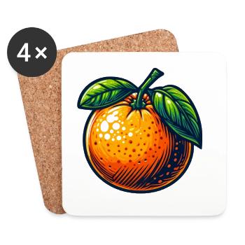 Orange rétro avec feuilles lumineuses - Dessous de verre (lot de 4) - blanc - Devant