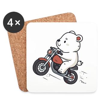 Polar bear biker retro motorcycle - Coasters (set of 4) - white - Front