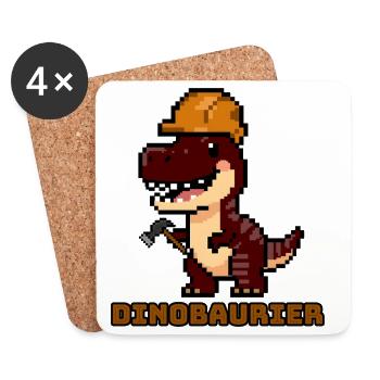 DinoBAUrier - Pixel Art Dinosaurier Bauhelm! 👷‍♂️ - Untersetzer (4er-Set) - Weiß - Vorne