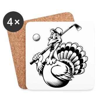 Turkey Playing Golf Thanksgiving - Coasters (set of 4) - white - Front