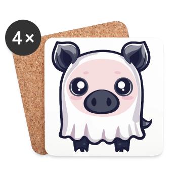 Cochon Halloween Fantôme Sanglier - Dessous de verre (lot de 4) - blanc - Devant