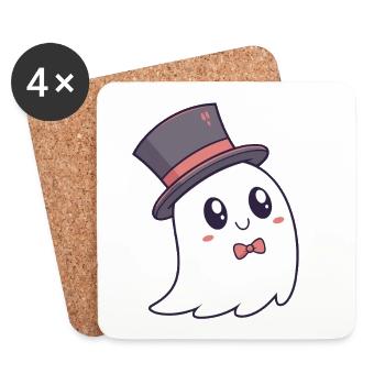 Fantôme chic chapeau et nœud papillon - Dessous de verre (lot de 4) - blanc - Devant