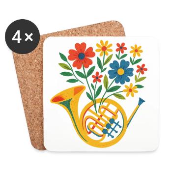 Floral Horn Bouquet - Coasters (set of 4) - white - Front