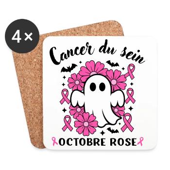 Ruban de sensibilisation au cancer du sein Hallowe - Dessous de verre (lot de 4) - blanc - Devant