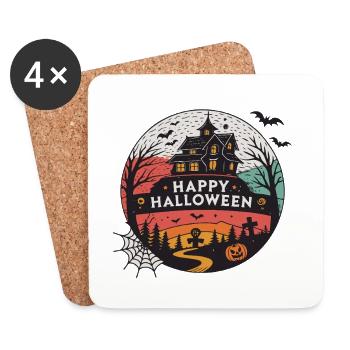 Halloween Round Haunted House - Coasters (set of 4) - white - Front