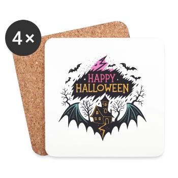 Halloween Joyeux et Maison hantée - Dessous de verre (lot de 4) - blanc - Devant