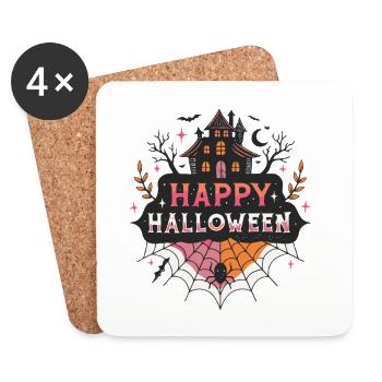 Halloween Maison hantée et araignée - Dessous de verre (lot de 4) - blanc - Devant