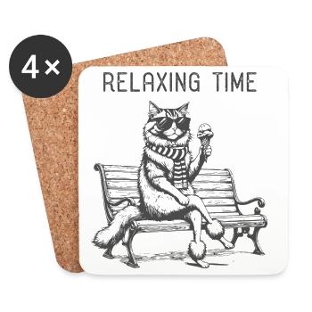 Relaxing Time Cat on the Bench - Coasters (set of 4) - white - Front