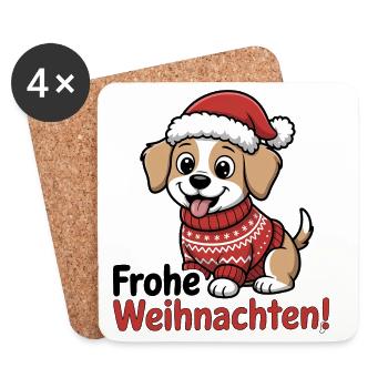 Weihnachtshund – Frohe Weihnachten! - Untersetzer (4er-Set) - Weiß - Vorne