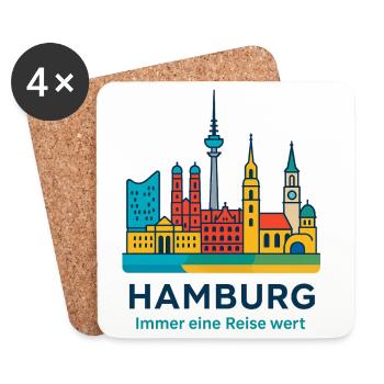 Silhouette de Hambourg Toujours à visiter - Dessous de verre (lot de 4) - blanc - Devant