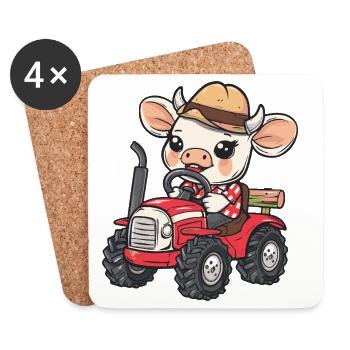 Stier Traktor Farmer - Untersetzer (4er-Set) - Weiß - Vorne