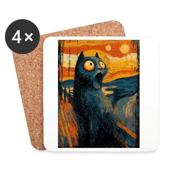 Le cri du chat - Design amusant d’Halloween - Dessous de verre (lot de 4) - blanc - Devant